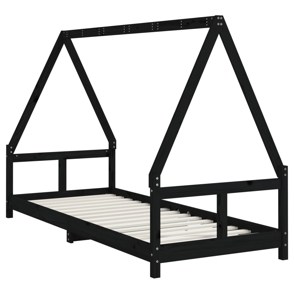 Bed frame for children, black, 80x200 cm, solid pine wood