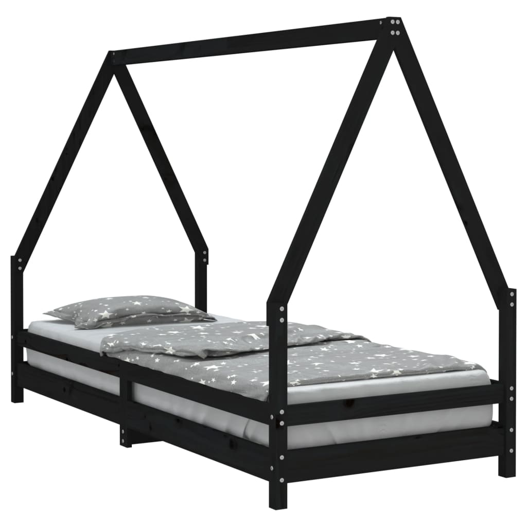 Bed frame for children, black, 80x200 cm, solid pine wood