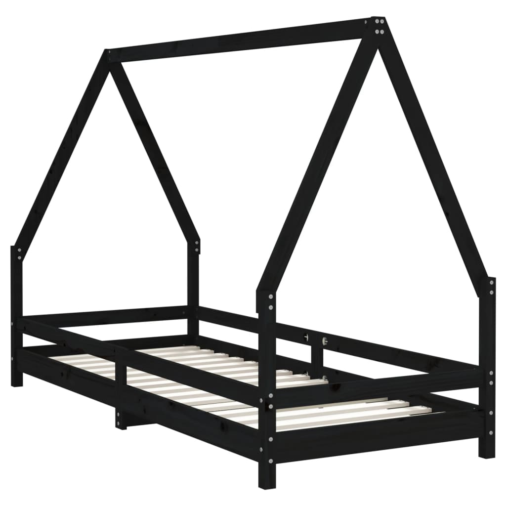 Bed frame for children, black, 80x200 cm, solid pine wood