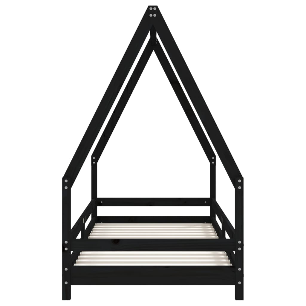 Bed frame for children, black, 80x200 cm, solid pine wood