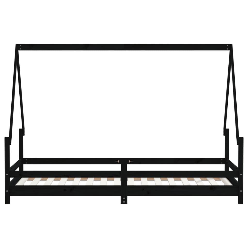 Bed frame for children, black, 80x200 cm, solid pine wood