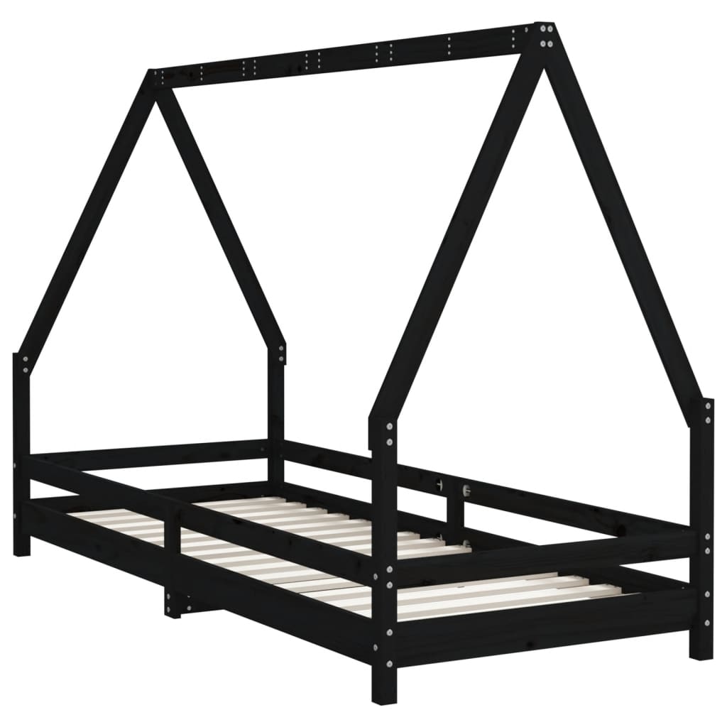 Bed frame for children, black, 80x200 cm, solid pine wood