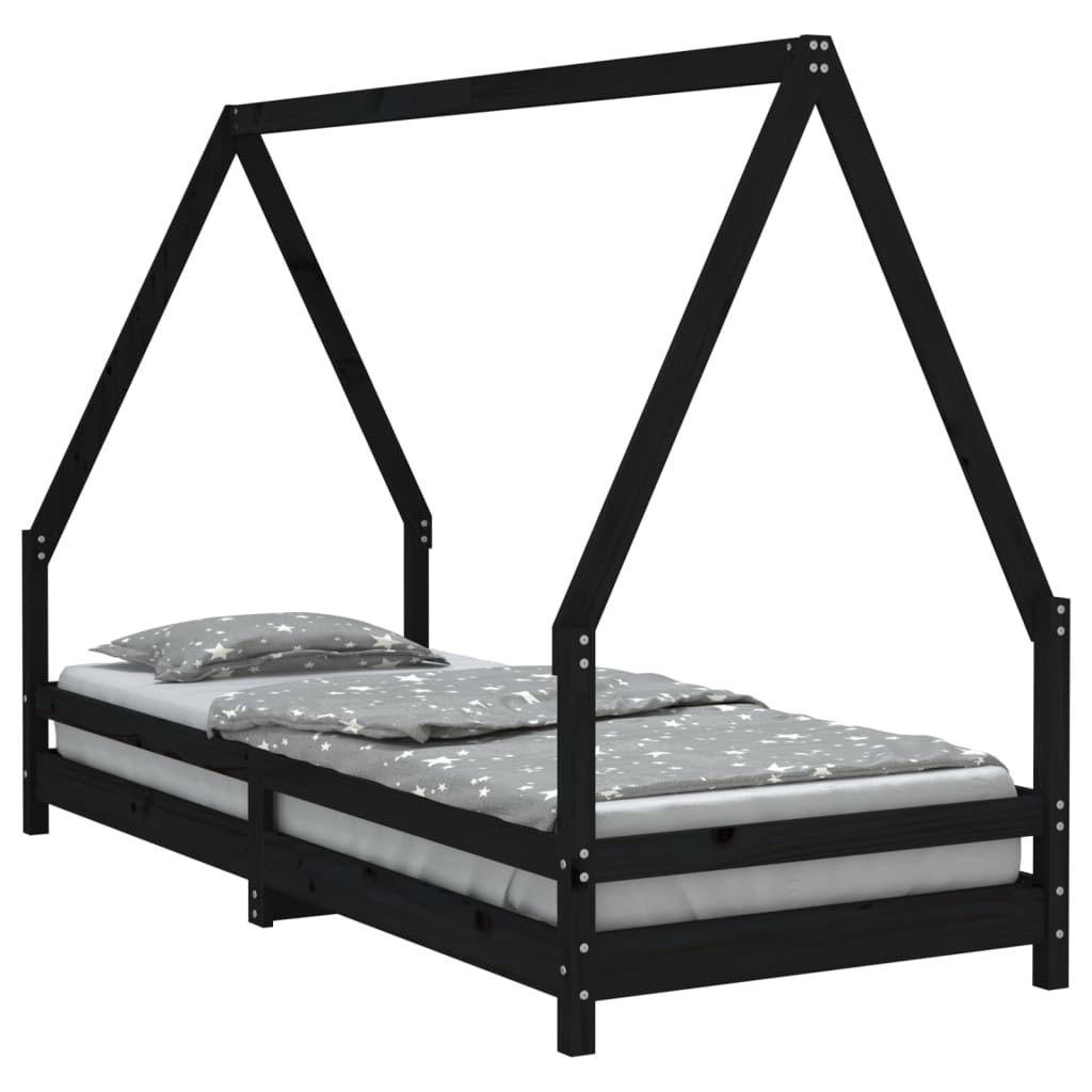 Bed frame for children, black, 90x200 cm, solid pine wood