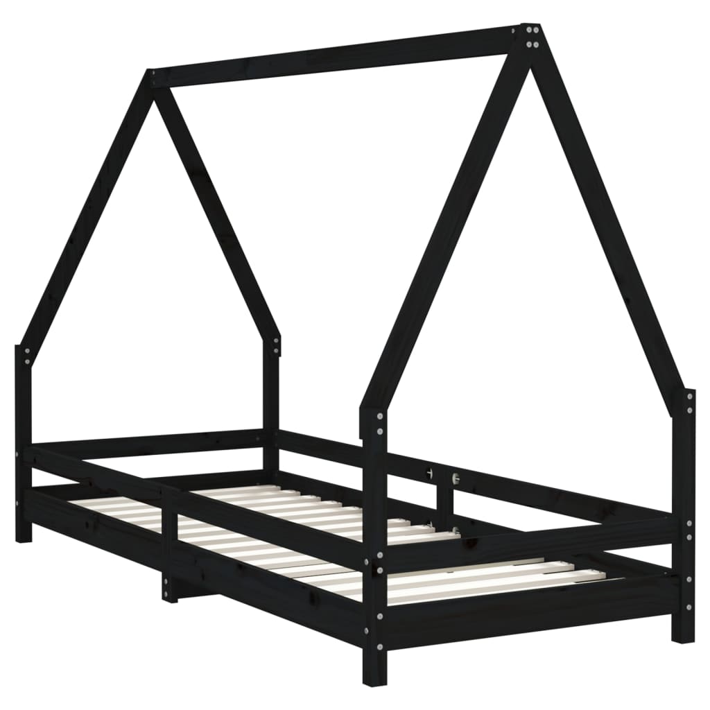 Bed frame for children, black, 90x200 cm, solid pine wood