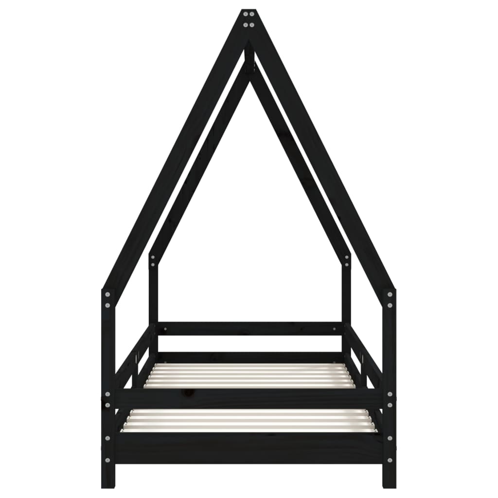 Bed frame for children, black, 90x200 cm, solid pine wood
