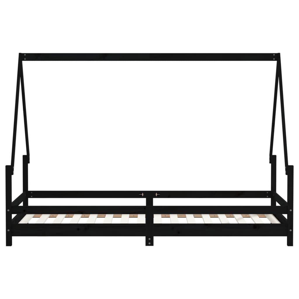 Bed frame for children, black, 90x200 cm, solid pine wood