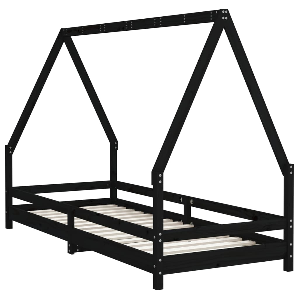 Bed frame for children, black, 90x200 cm, solid pine wood