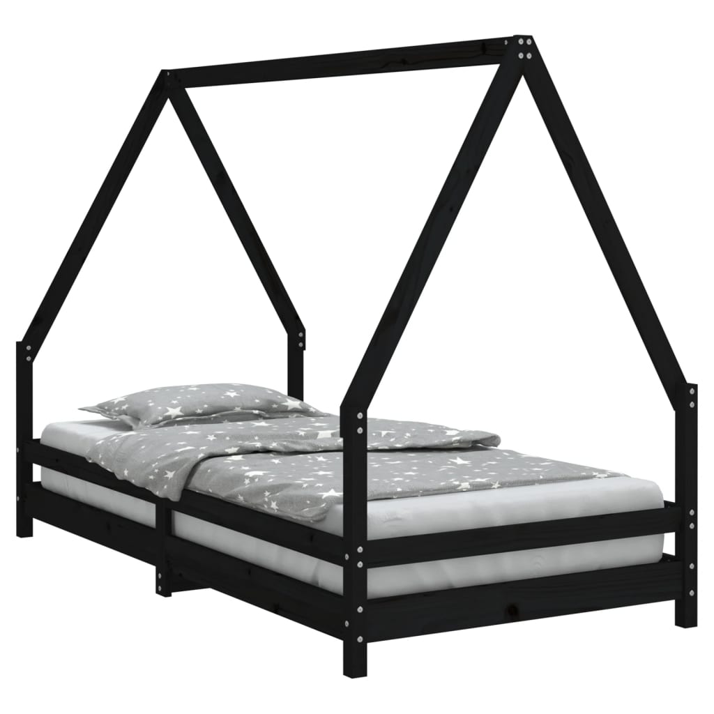 Bed frame for children, black, 90x190 cm, solid pine wood