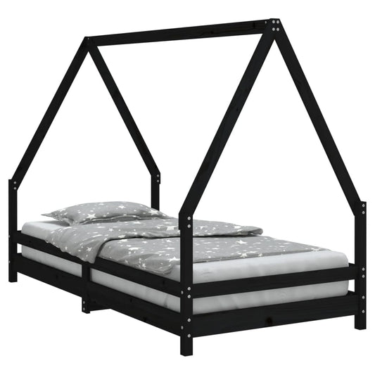 Bed frame for children, black, 90x190 cm, solid pine wood