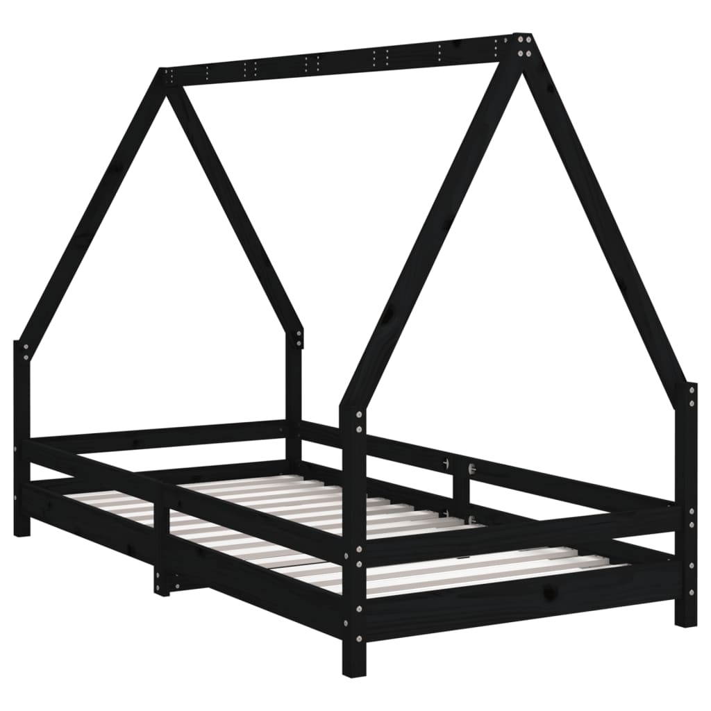Bed frame for children, black, 90x190 cm, solid pine wood