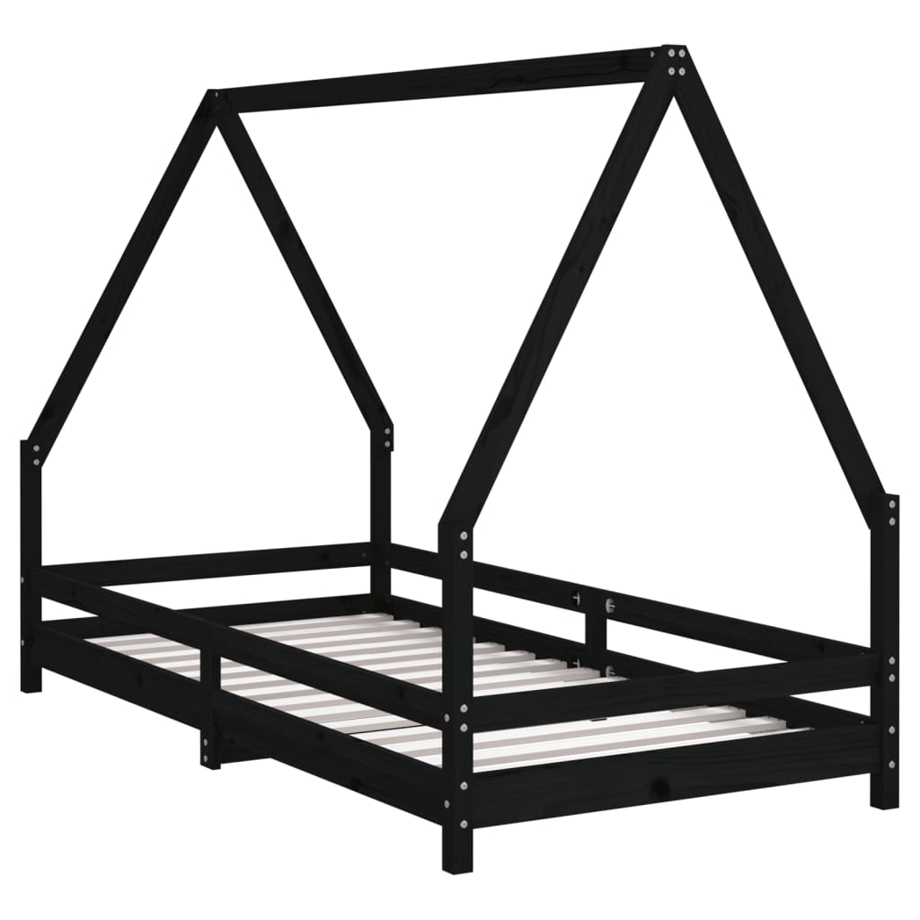Bed frame for children, black, 90x190 cm, solid pine wood