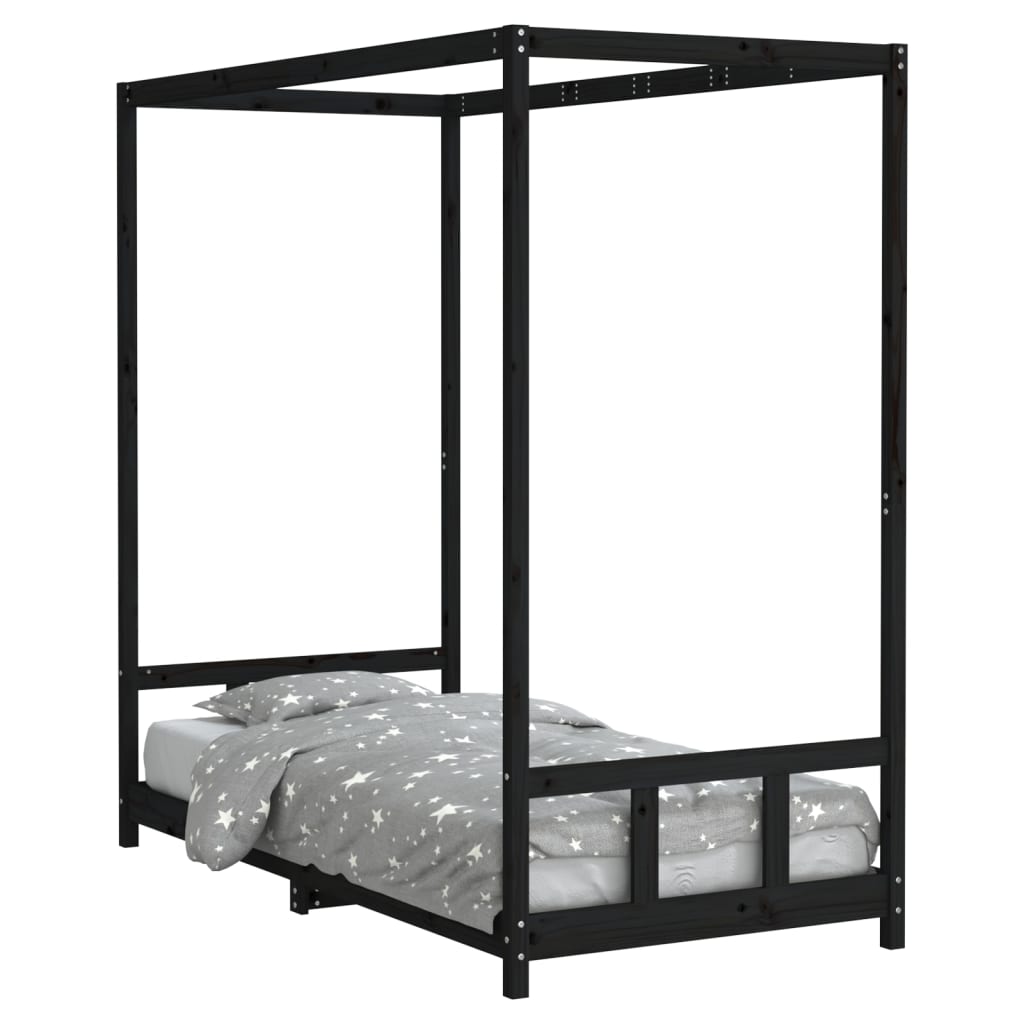 Bed frame for children, black, 90x190 cm, solid pine wood