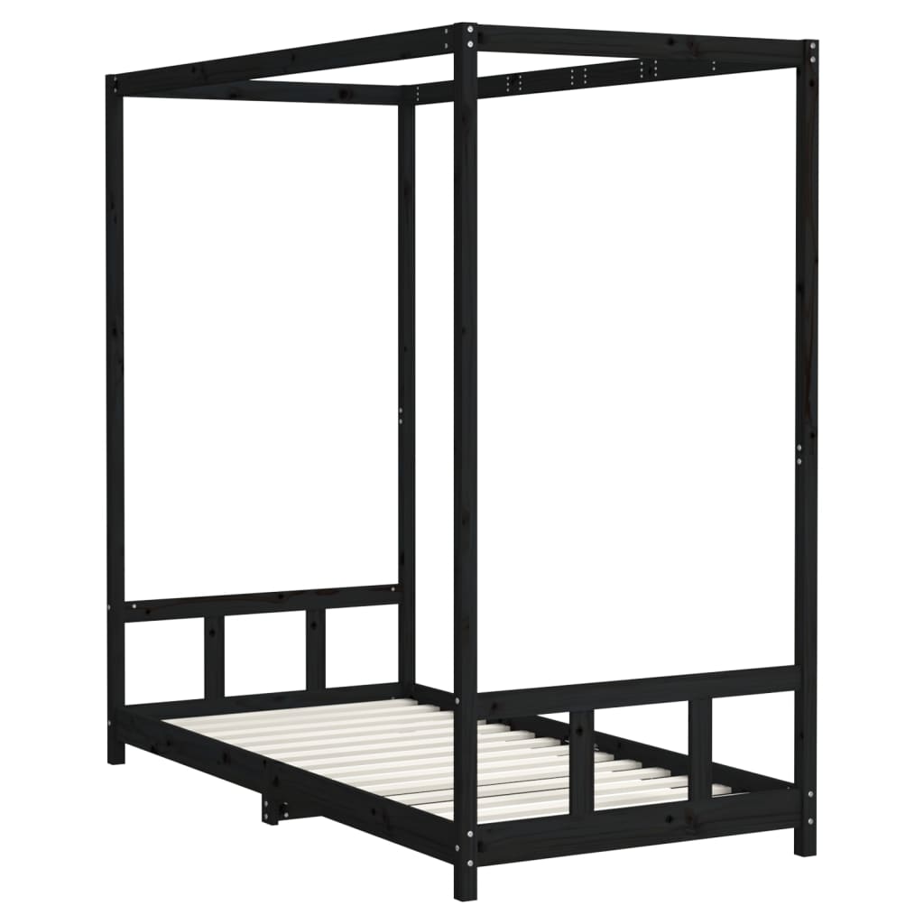 Bed frame for children, black, 90x190 cm, solid pine wood