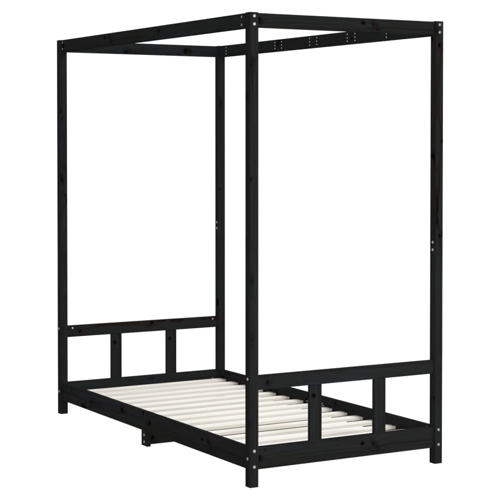 Bed frame for children, black, 90x190 cm, solid pine wood