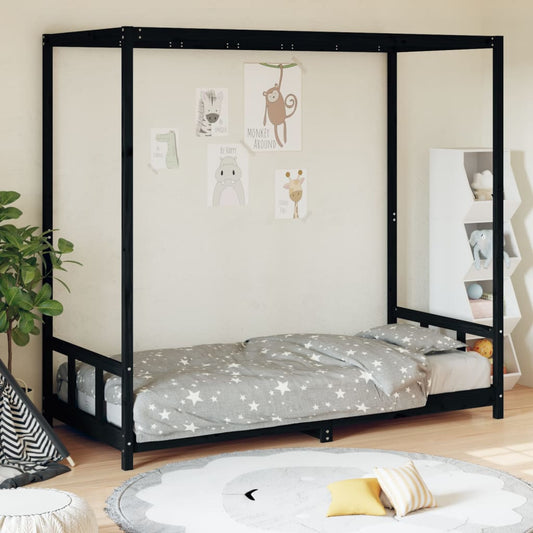 Bed frame for children, black, 90x190 cm, solid pine wood