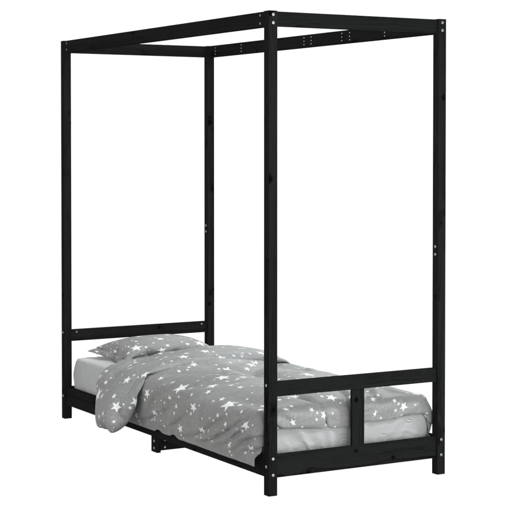 Bed frame for children, black, 80x200 cm, solid pine wood