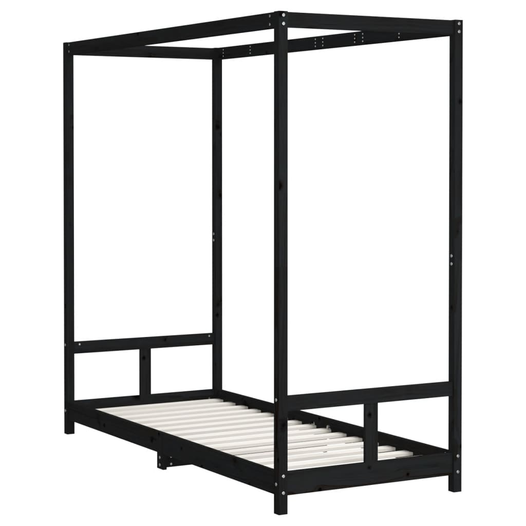 Bed frame for children, black, 80x200 cm, solid pine wood
