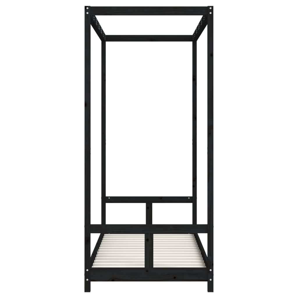Bed frame for children, black, 80x200 cm, solid pine wood