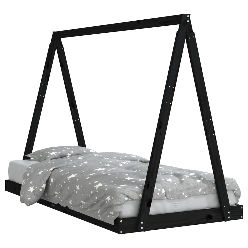 Bed frame for children, black, 90x190 cm, solid pine wood