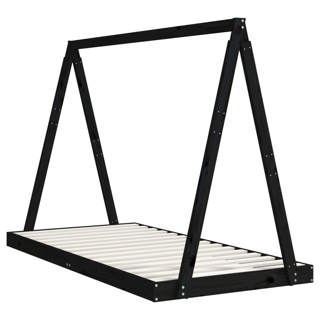 Bed frame for children, black, 90x190 cm, solid pine wood