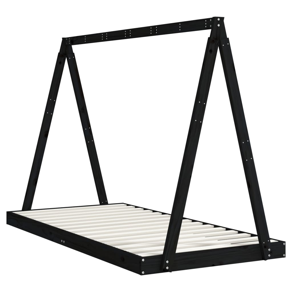 Bed frame for children, black, 90x190 cm, solid pine wood