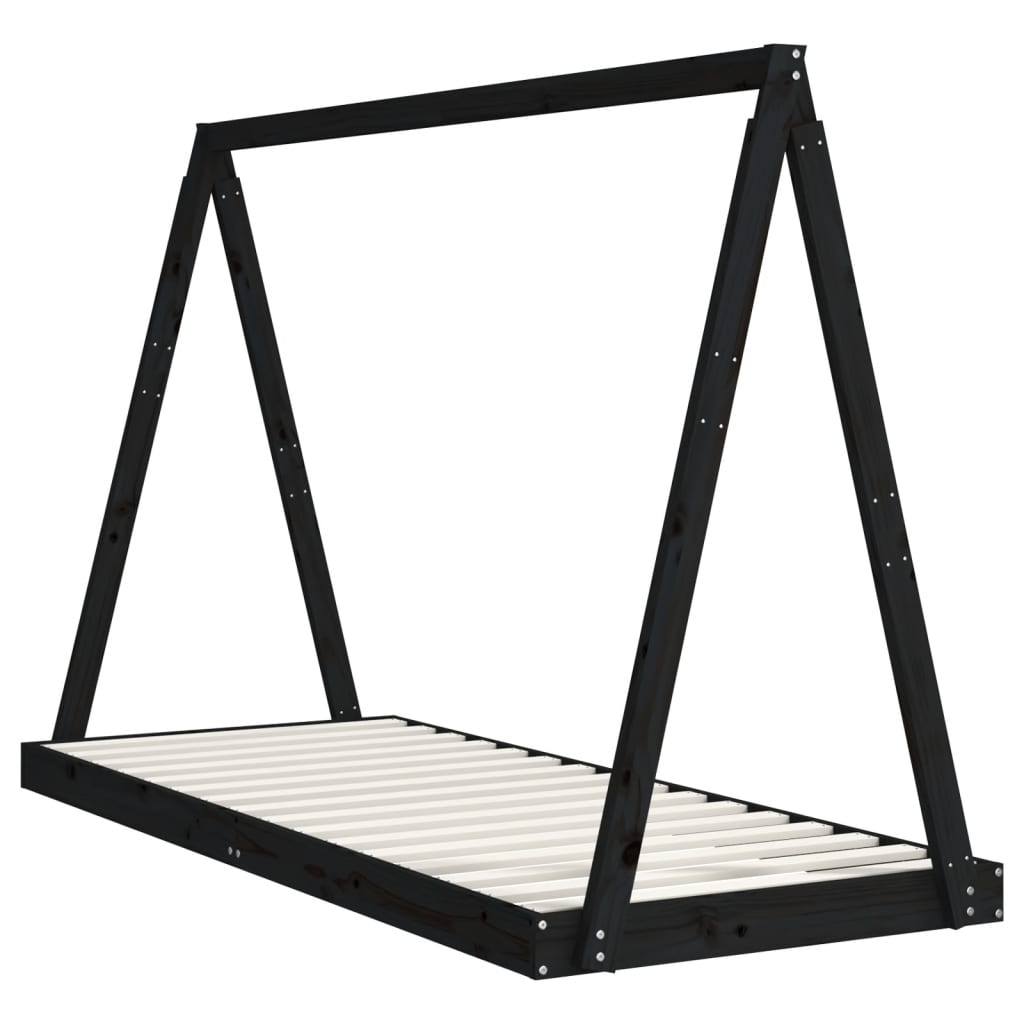 Bed frame for children, black, 80x200 cm, solid pine wood