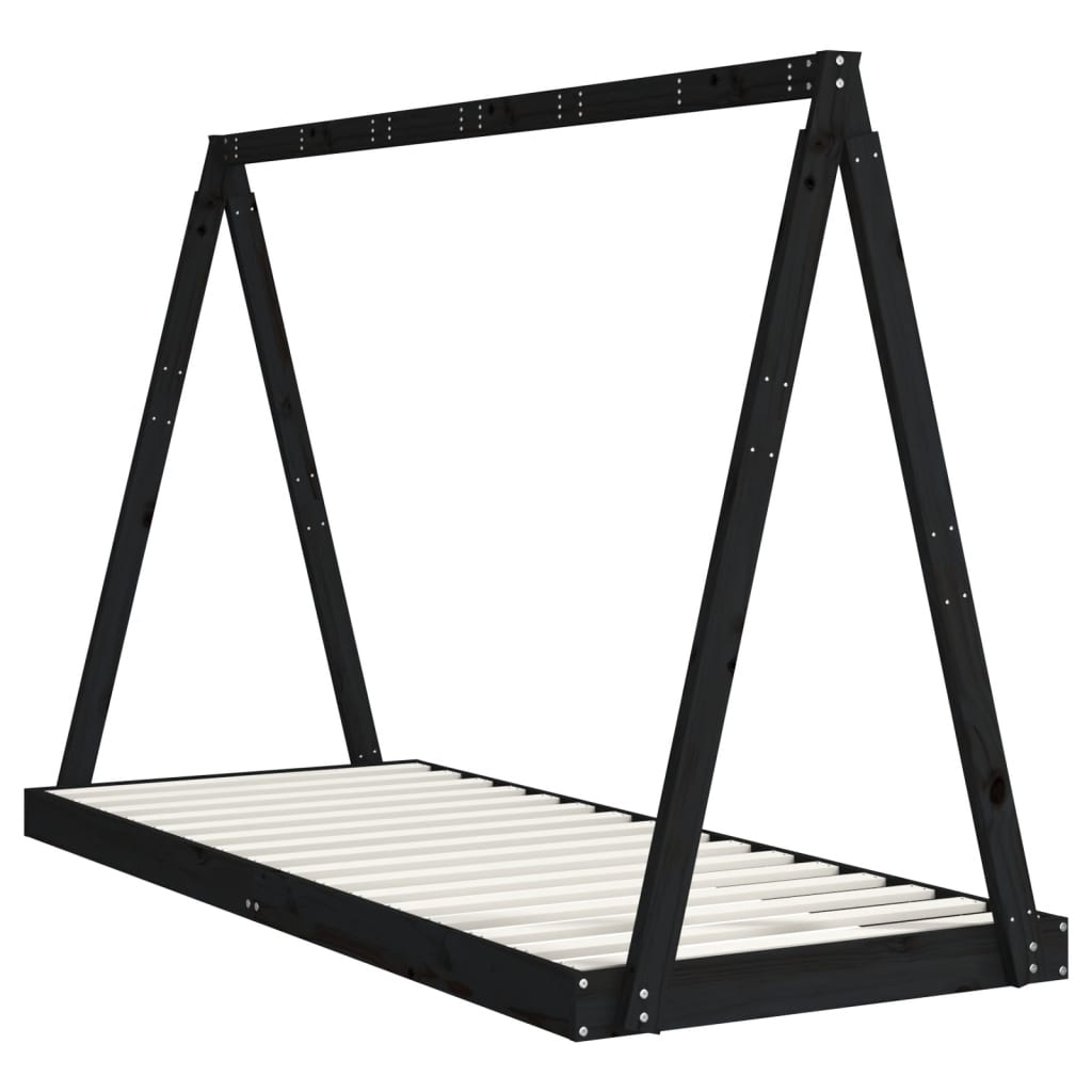 Bed frame for children, black, 80x200 cm, solid pine wood