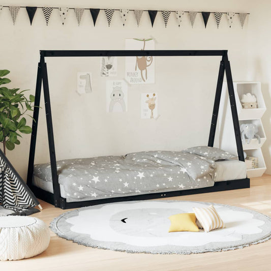 Bed frame for children, black, 80x200 cm, solid pine wood