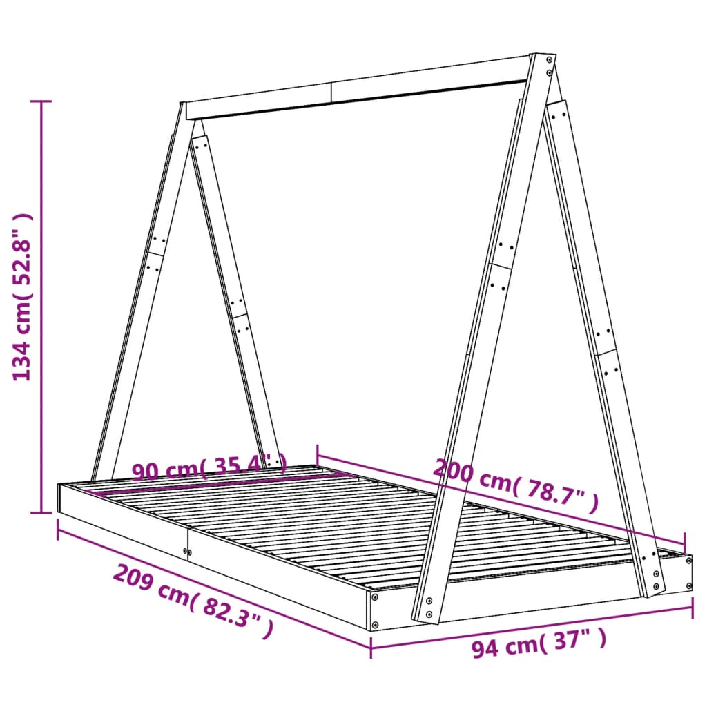 Bed frame for children, white, 90x200 cm, solid pine wood