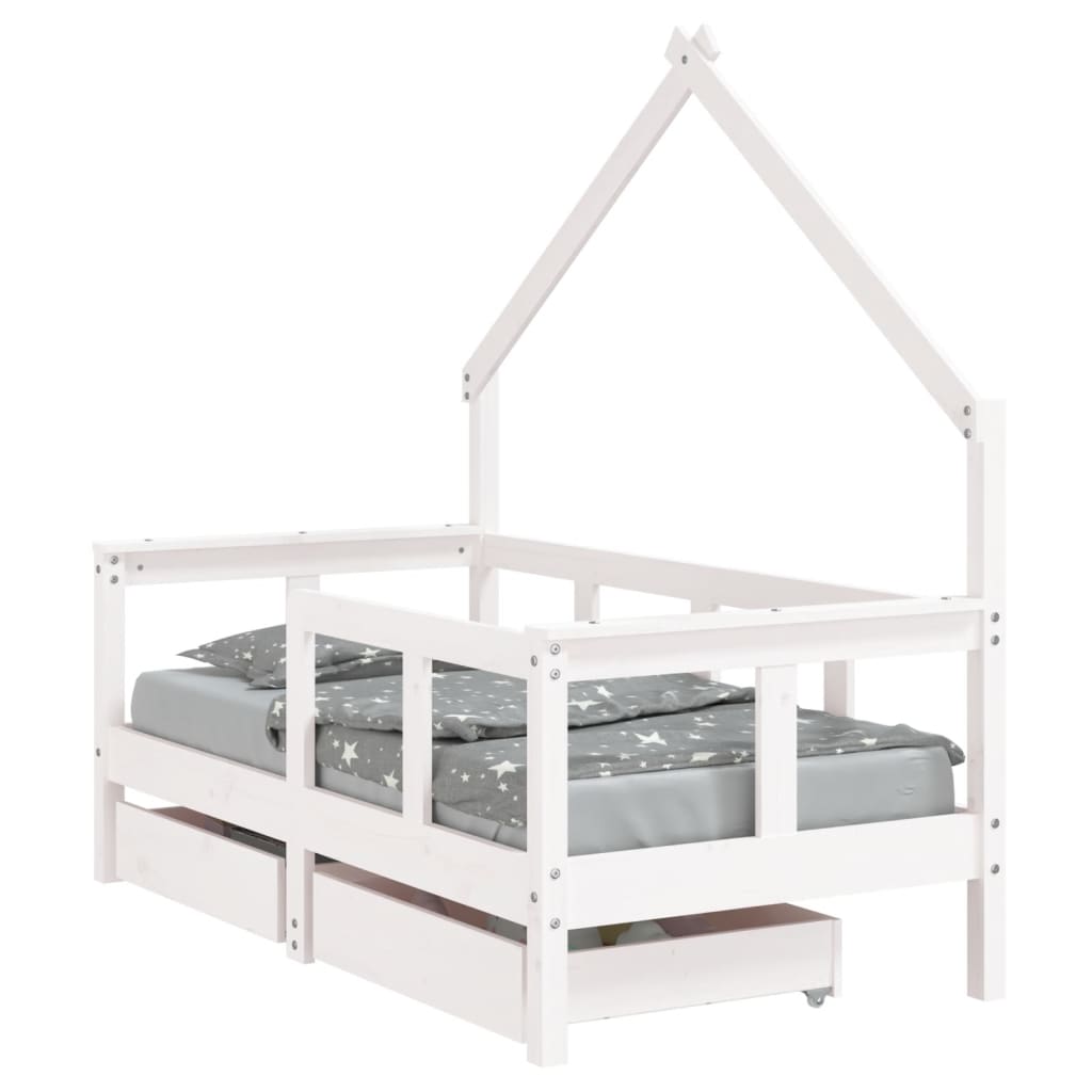 Children's bed frame with drawers, white, 70x140 cm, solid pine wood
