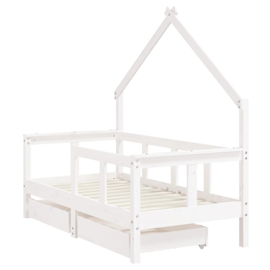 Children's bed frame with drawers, white, 70x140 cm, solid pine wood