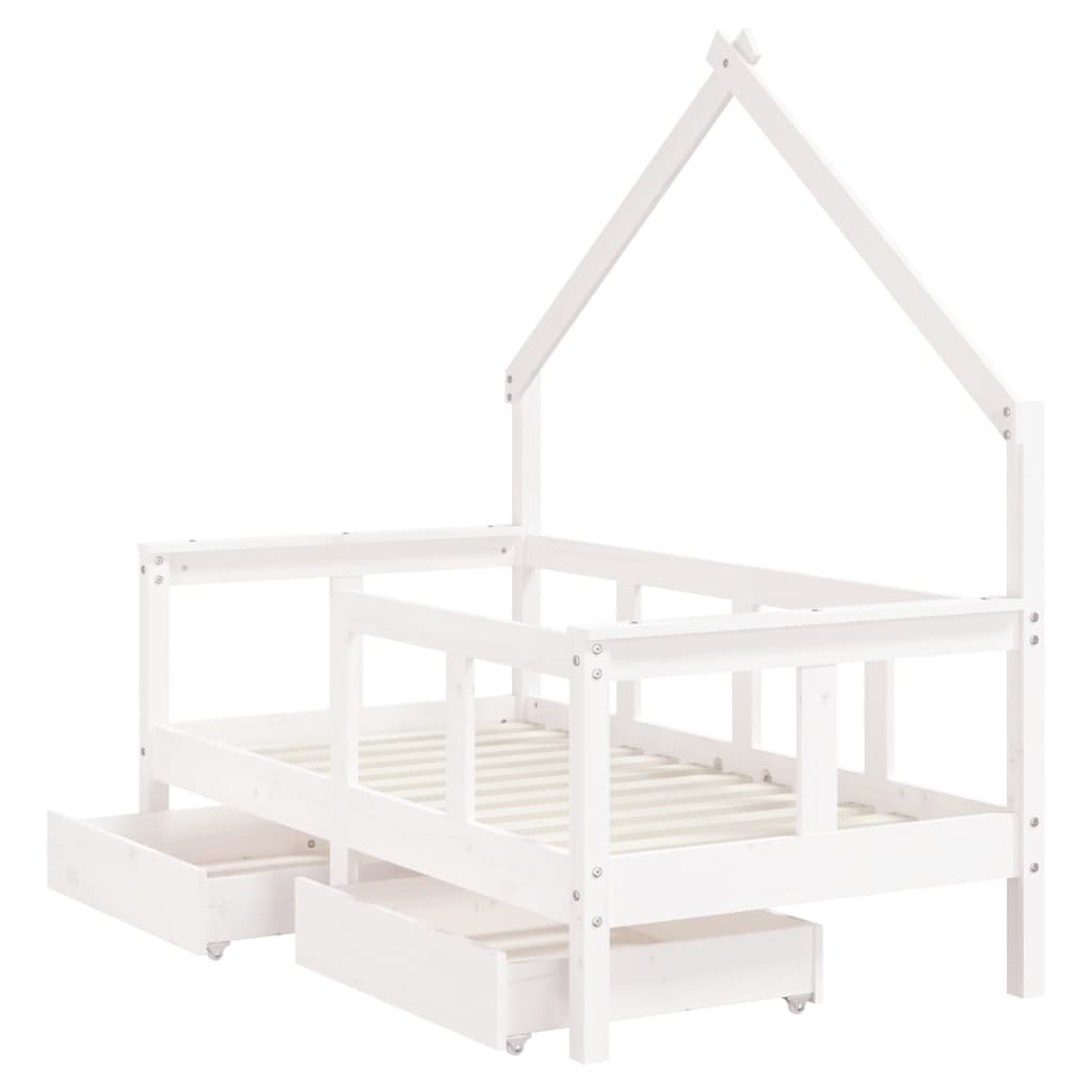 Children's bed frame with drawers, white, 70x140 cm, solid pine wood