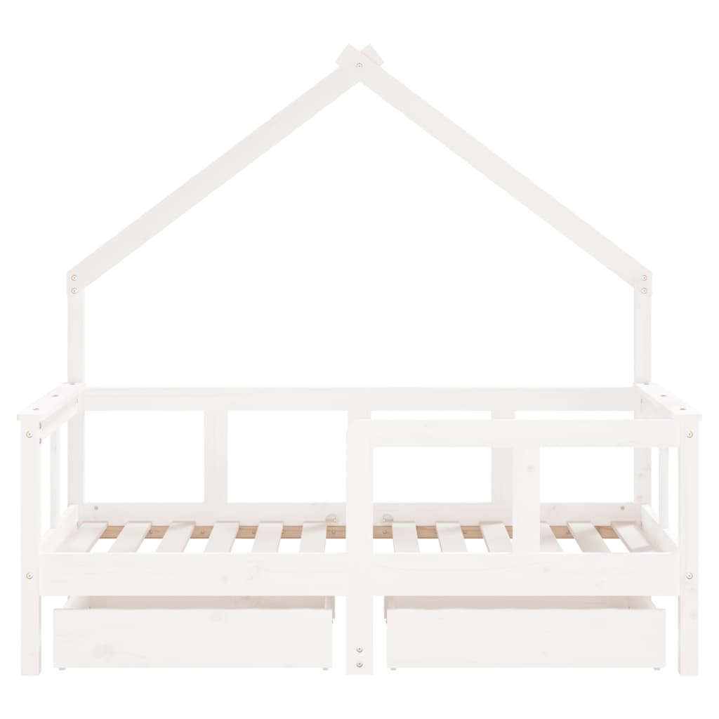 Children's bed frame with drawers, white, 70x140 cm, solid pine wood
