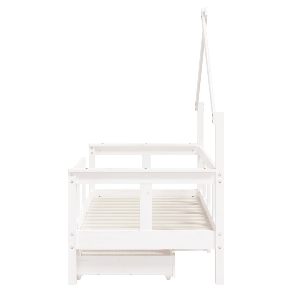 Children's bed frame with drawers, white, 70x140 cm, solid pine wood