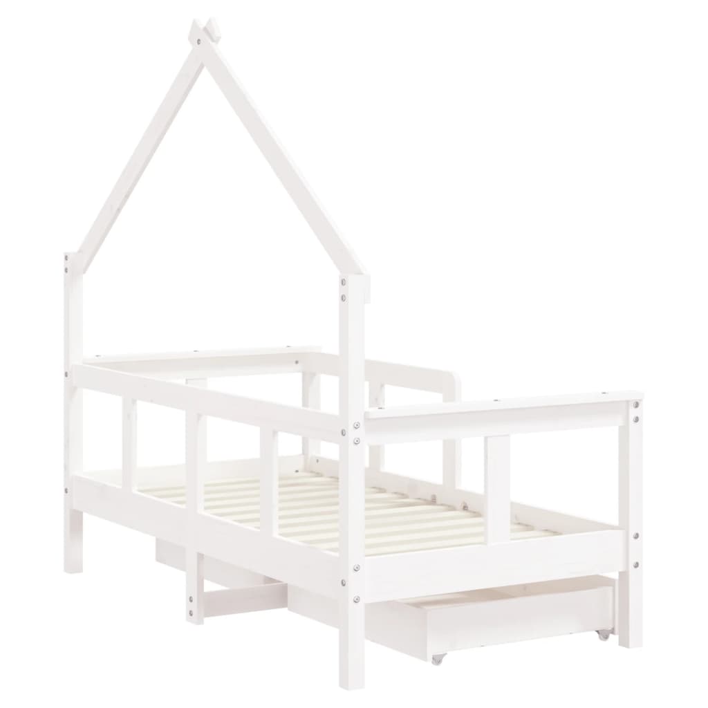 Children's bed frame with drawers, white, 70x140 cm, solid pine wood