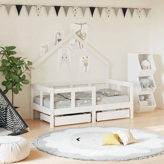 Children's bed frame with drawers, white, 70x140 cm, solid pine wood