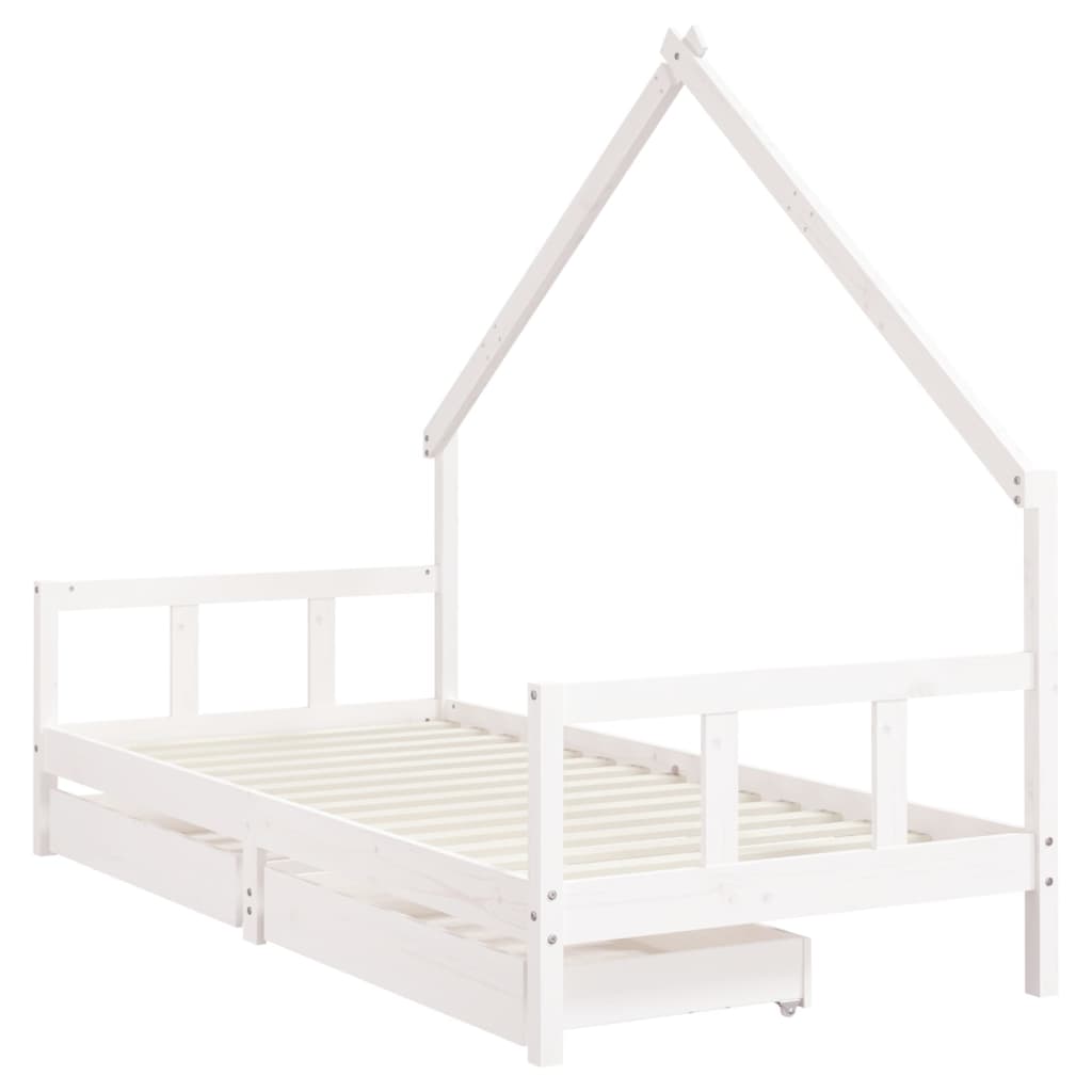 Bed frame with drawers for children, white, 90x200 cm solid pine wood
