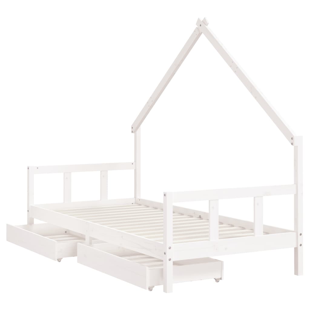 Bed frame with drawers for children, white, 90x200 cm solid pine wood
