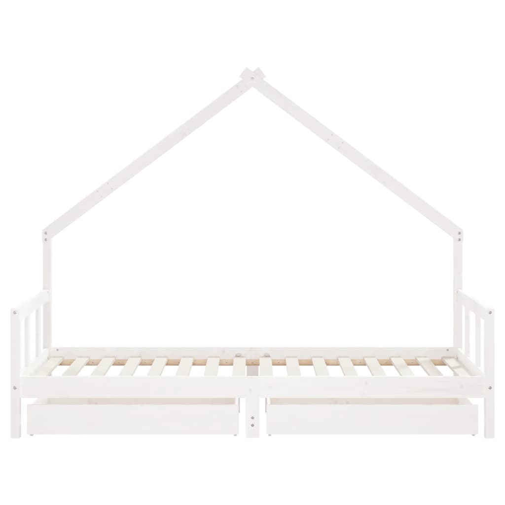 Bed frame with drawers for children, white, 90x200 cm solid pine wood