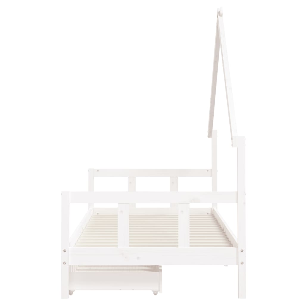 Bed frame with drawers for children, white, 90x200 cm solid pine wood