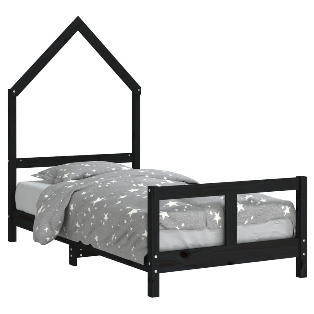 Bed frame for children, black, 80x160 cm, solid pine wood