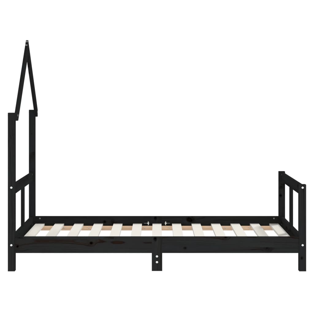 Bed frame for children, black, 80x160 cm, solid pine wood