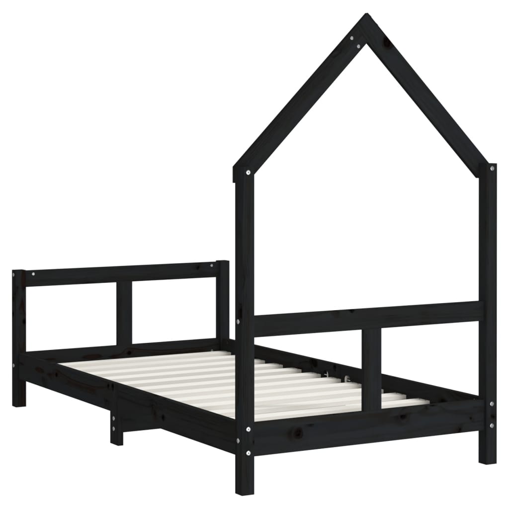 Bed frame for children, black, 80x160 cm, solid pine wood