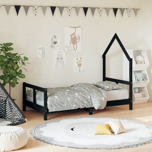 Bed frame for children, black, 80x160 cm, solid pine wood