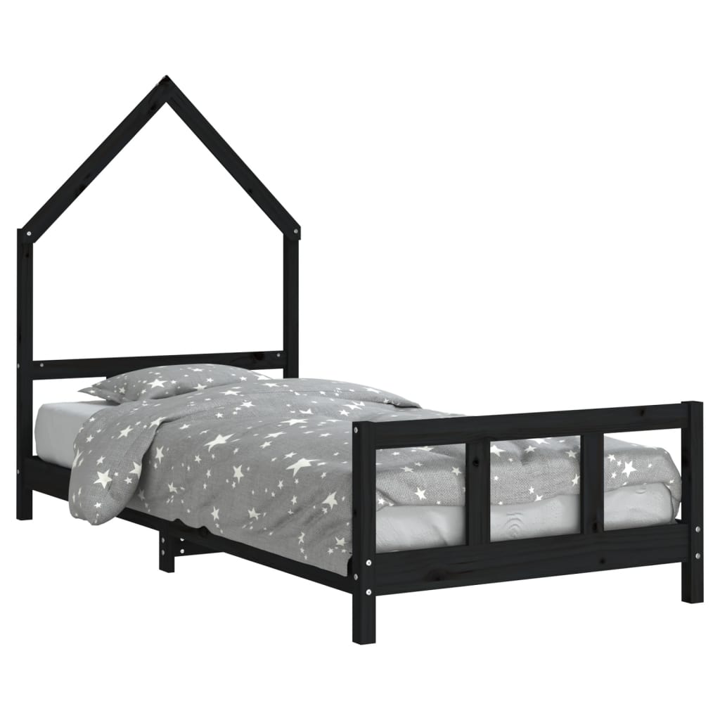 Bed frame for children, black, 90x190 cm, solid pine wood