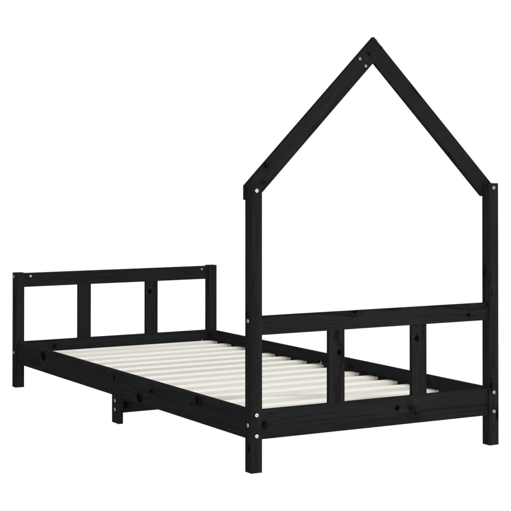 Bed frame for children, black, 90x190 cm, solid pine wood