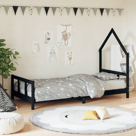 Bed frame for children, black, 90x190 cm, solid pine wood