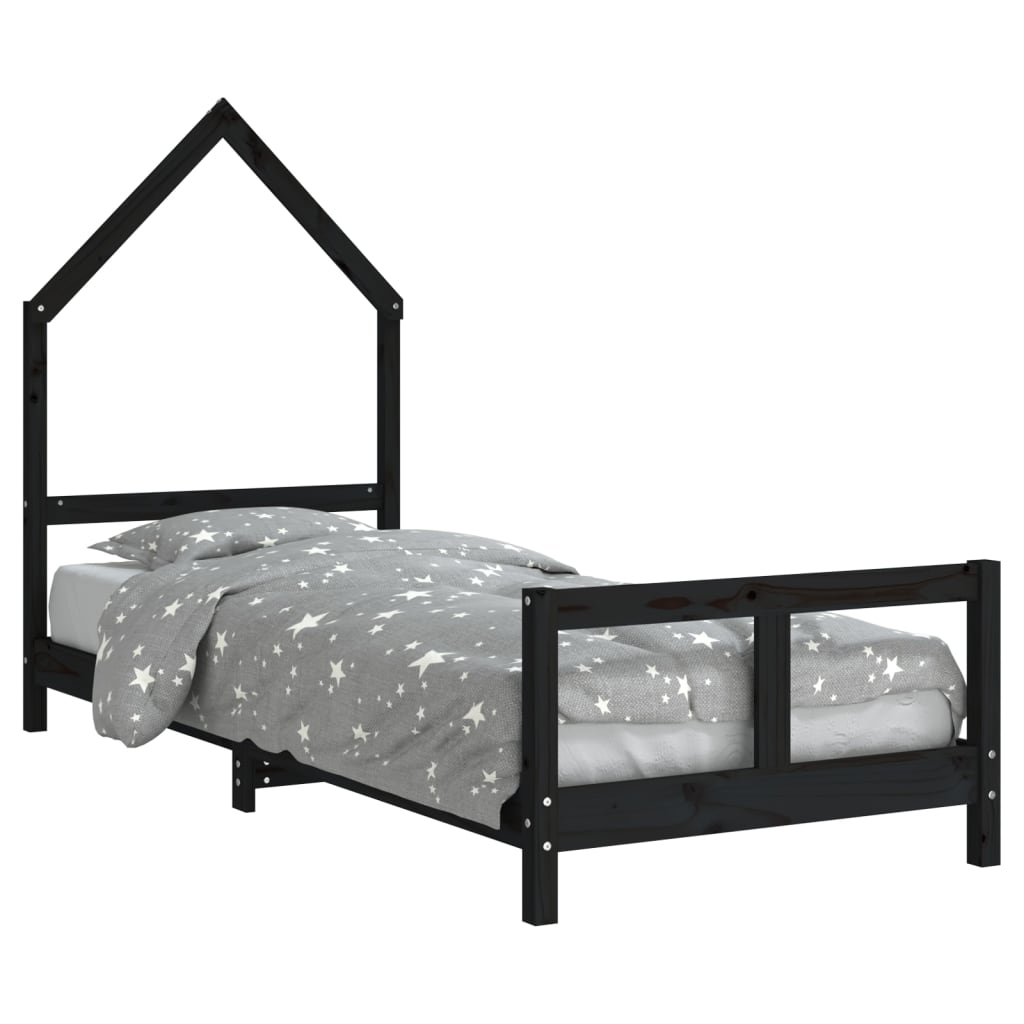 Bed frame for children, black, 80x200 cm, solid pine wood