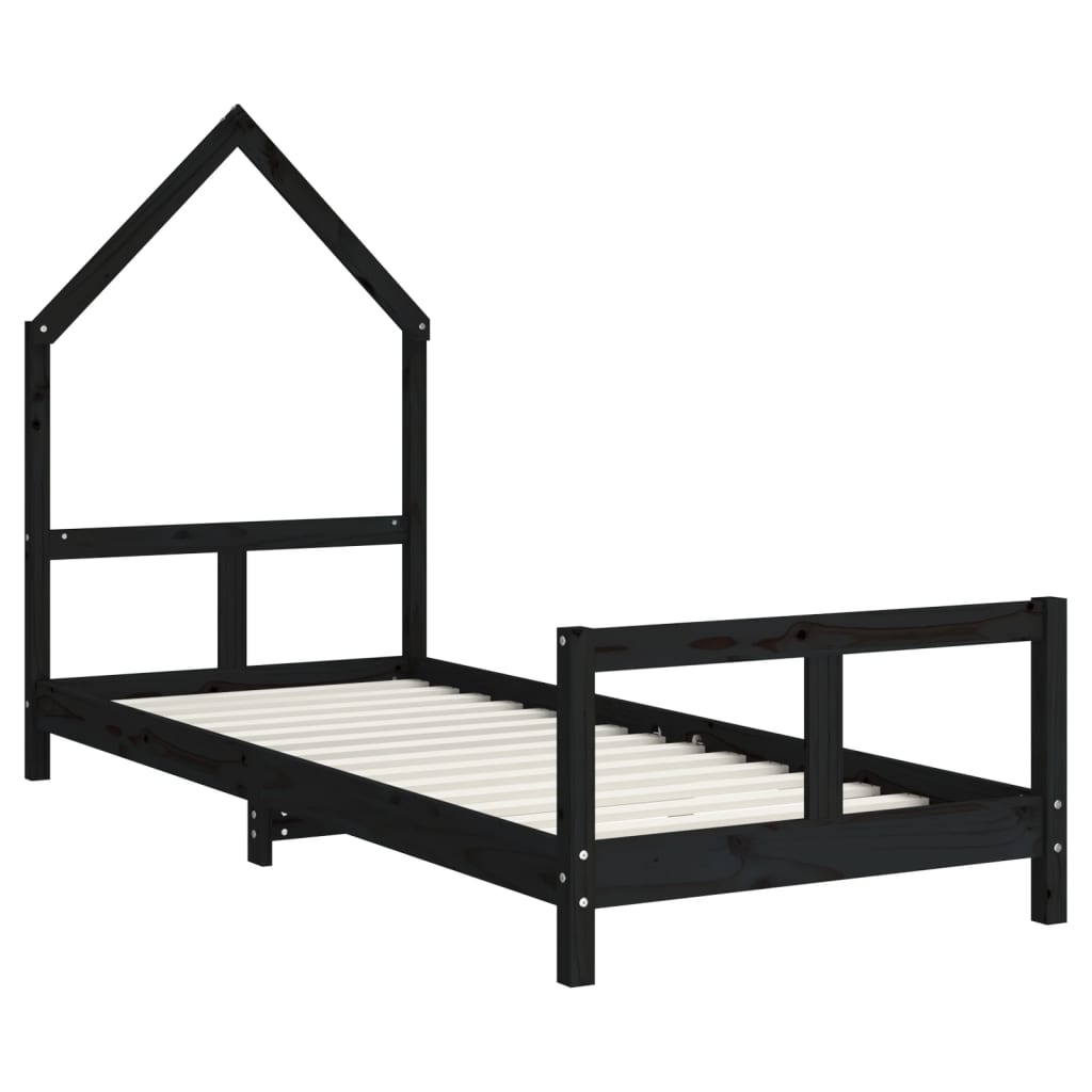 Bed frame for children, black, 80x200 cm, solid pine wood