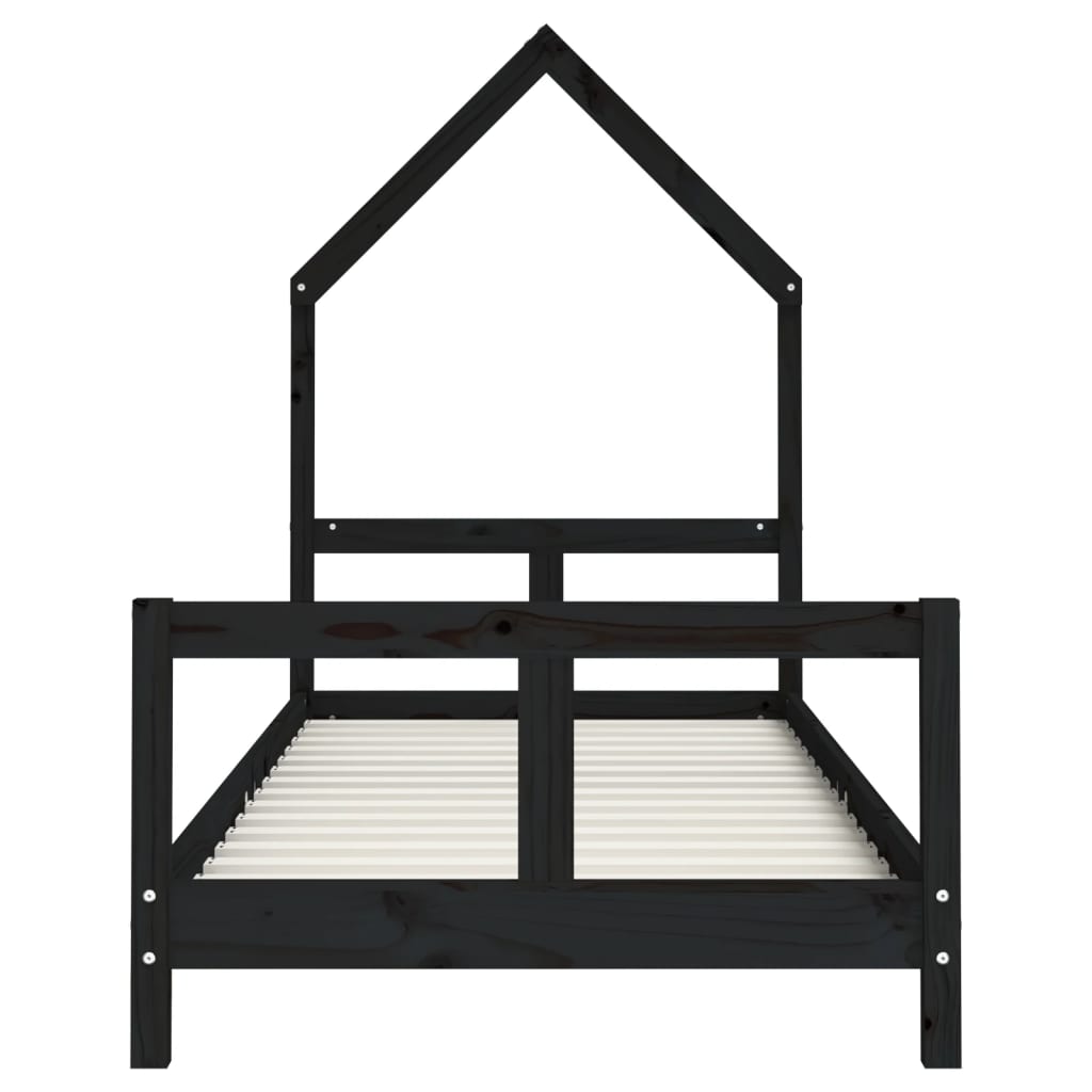 Bed frame for children, black, 80x200 cm, solid pine wood